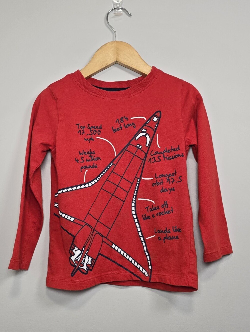 H&M Red Cotto Long-Sleeve Tee with Rocket Graphic